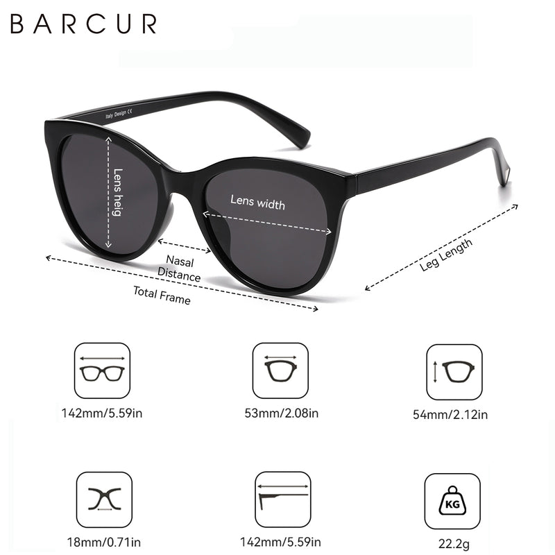 BARCUR Transparent Women Sunglasses Beautiful PC Cat Eye Polarized Sunglasses 2116