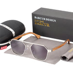 BARCUR Brand Design Zebra Wood Temple Polarized Sunglasses Hexagon Metal Frame Men Glasses UV400 4137