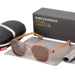 BARCUR Brand Design Zebra Wood Temple Polarized Sunglasses Hexagon Metal Frame Men Glasses UV400 4137