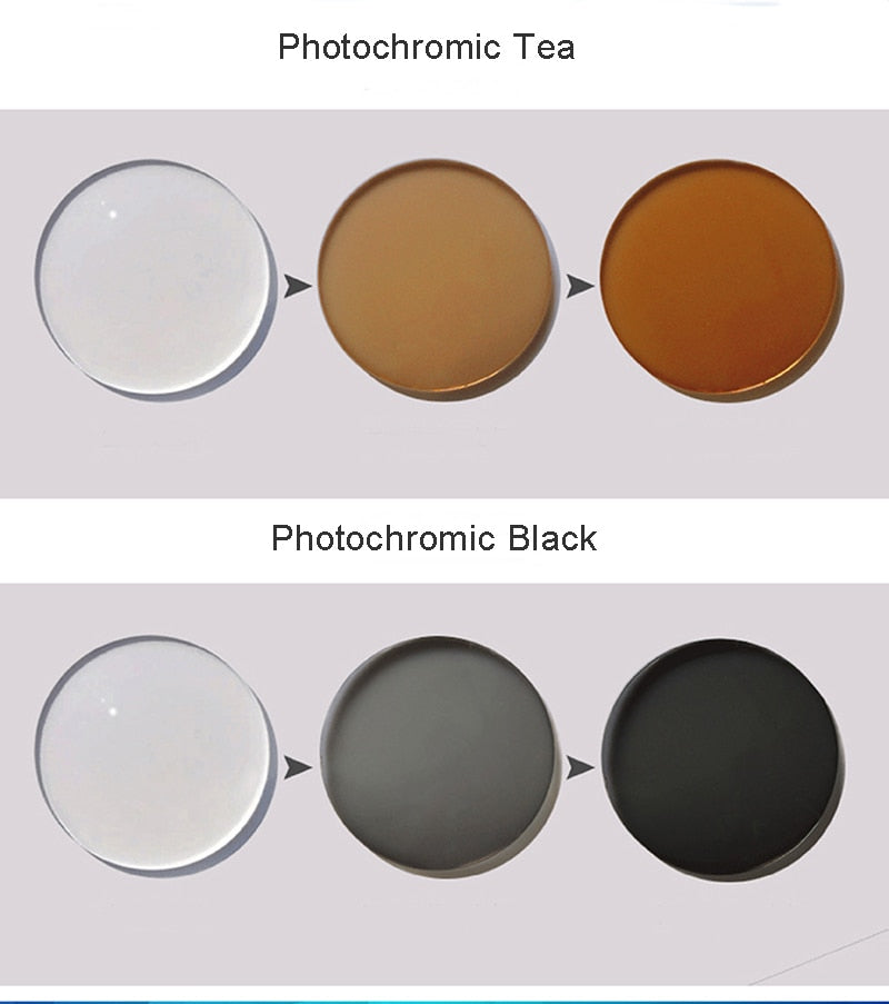 Custom Photochromic Lens Prescription Glasses Man Anti Blue Light 1.56 1.61 1.67 CR-39 Resin Aspheric Myopia Glasses