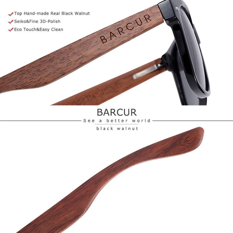 BARCUR Black Walnut Sunglasses Wood 8700