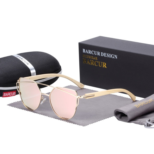 BARCUR Bamboo Cat Eye Sunglasses Polarized BC4122