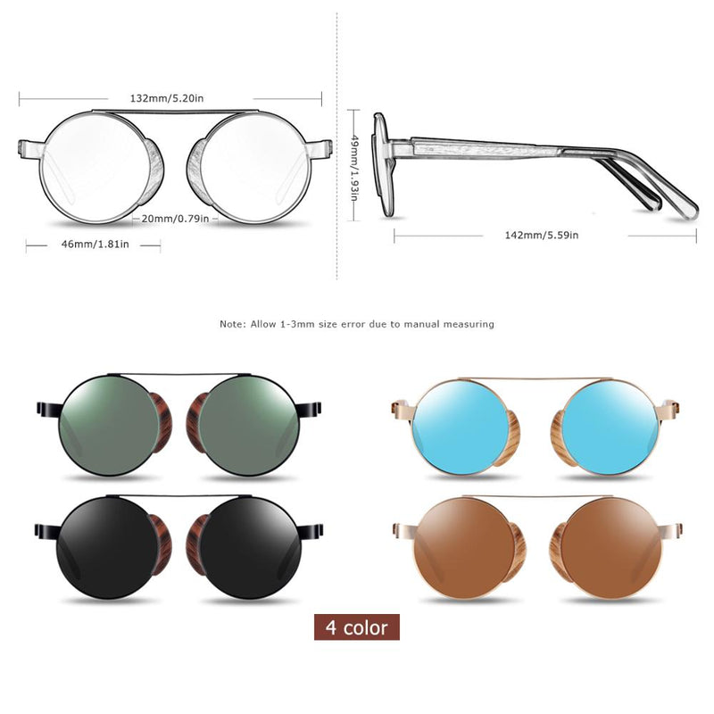 BARCUR Rouond Sunglasses Wood Polarized 5103