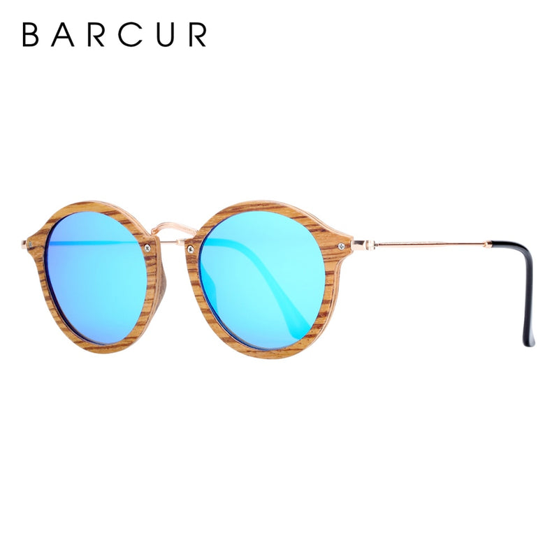 BARCUR Zebra Wood Sunglasses Handmade Round Sun Glasses 5016