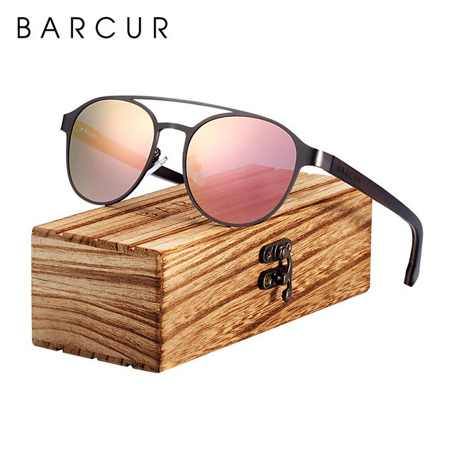 BARCUR Round Sunglasses Ebony Wood 4119