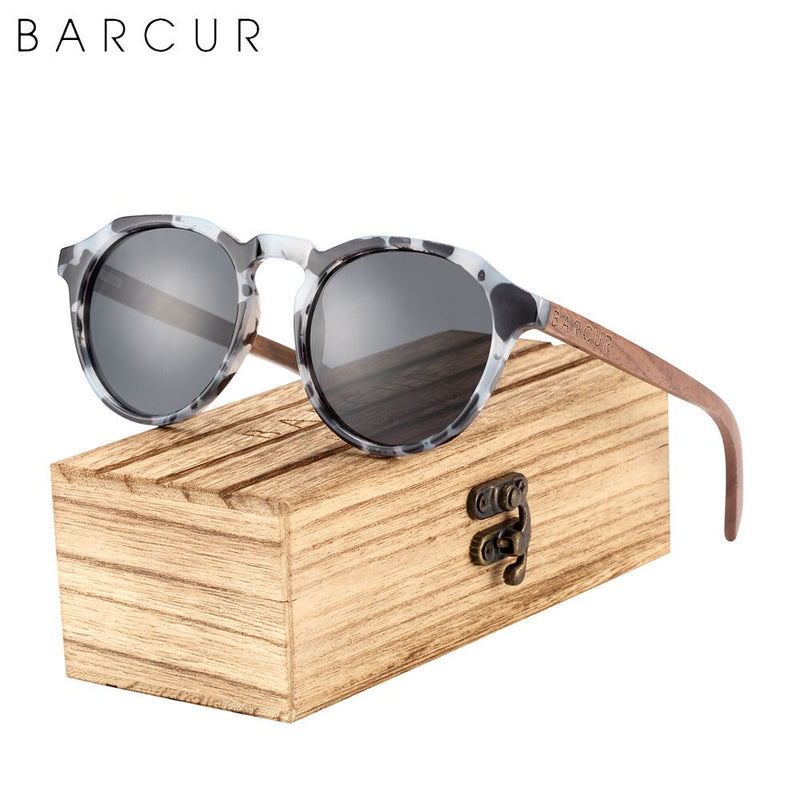 BARCUR Round Wooden Sunglasses 4123