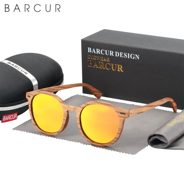 BARCUR Stylish Zebra Wood Sunglasses Round 5045