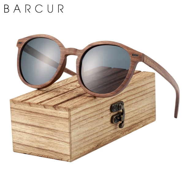 BARCUR Stylish Round Wood Sunglasses Polarized 5040