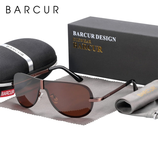 BARCUR Polarized Black Sunglasses Male Rimless 8940Pro